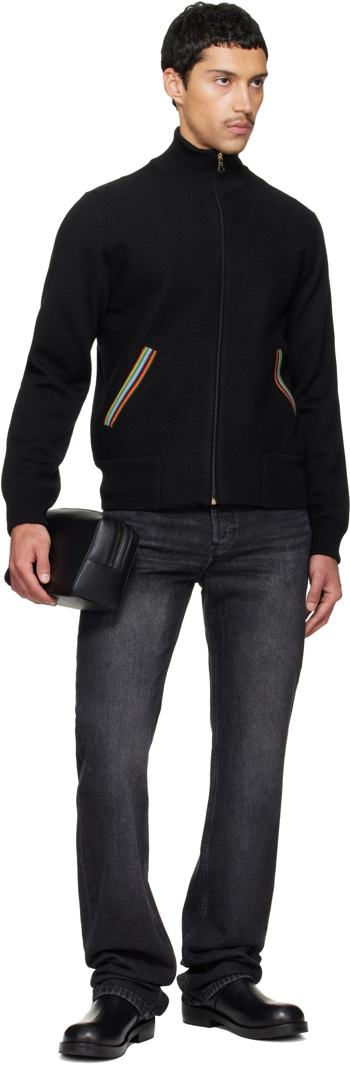 Paul Smith Black Straw-Grain Embossed Leather Wash Pouch