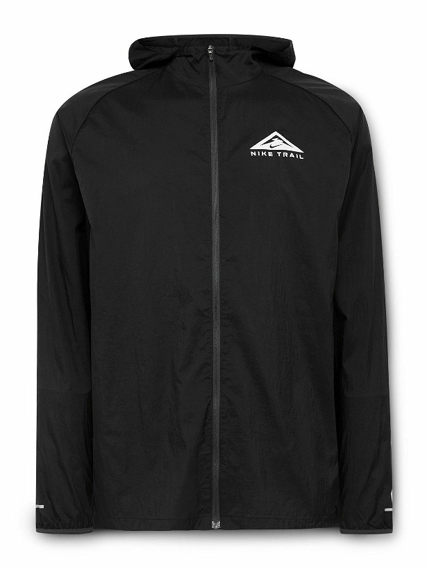 Photo: Nike Running - Trail Aireez Logo-Print Nylon-Ripstop Hooded Jacket - Black