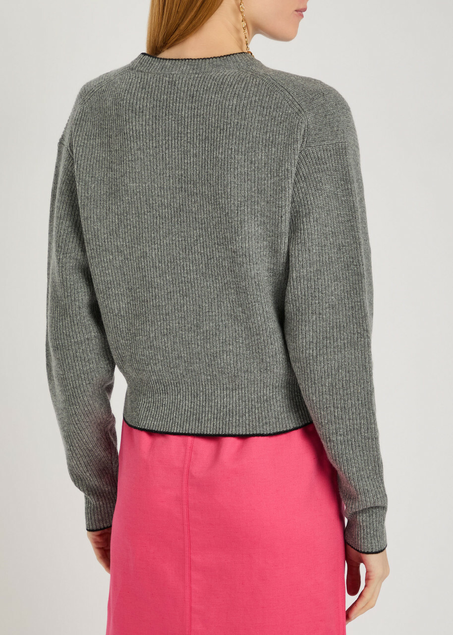 Chloe Logo Embroidered Wool and Cashmere-blend Jumper Grey
