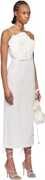 Blumarine White Sheath Rose Detail Midi Dress