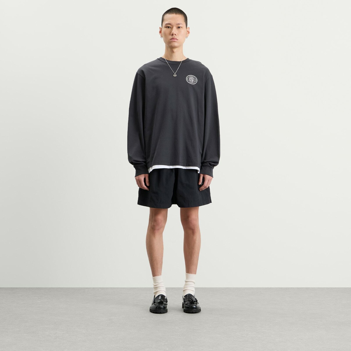 END. Leisure Long Sleeve T-Shirt in Cinder Black