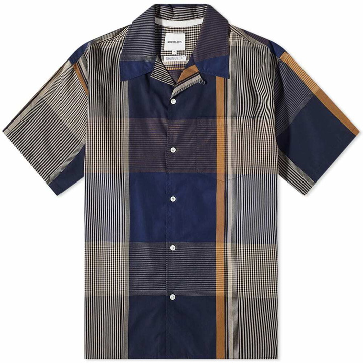 Photo: Norse Projects Men's Carsten Light Check Short Sleeve Shirt in Dark Navy