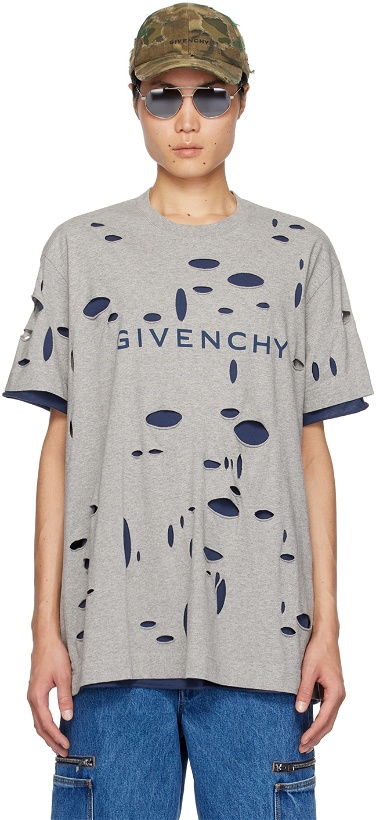 Photo: Givenchy Gray & Navy Destroyed T-Shirt