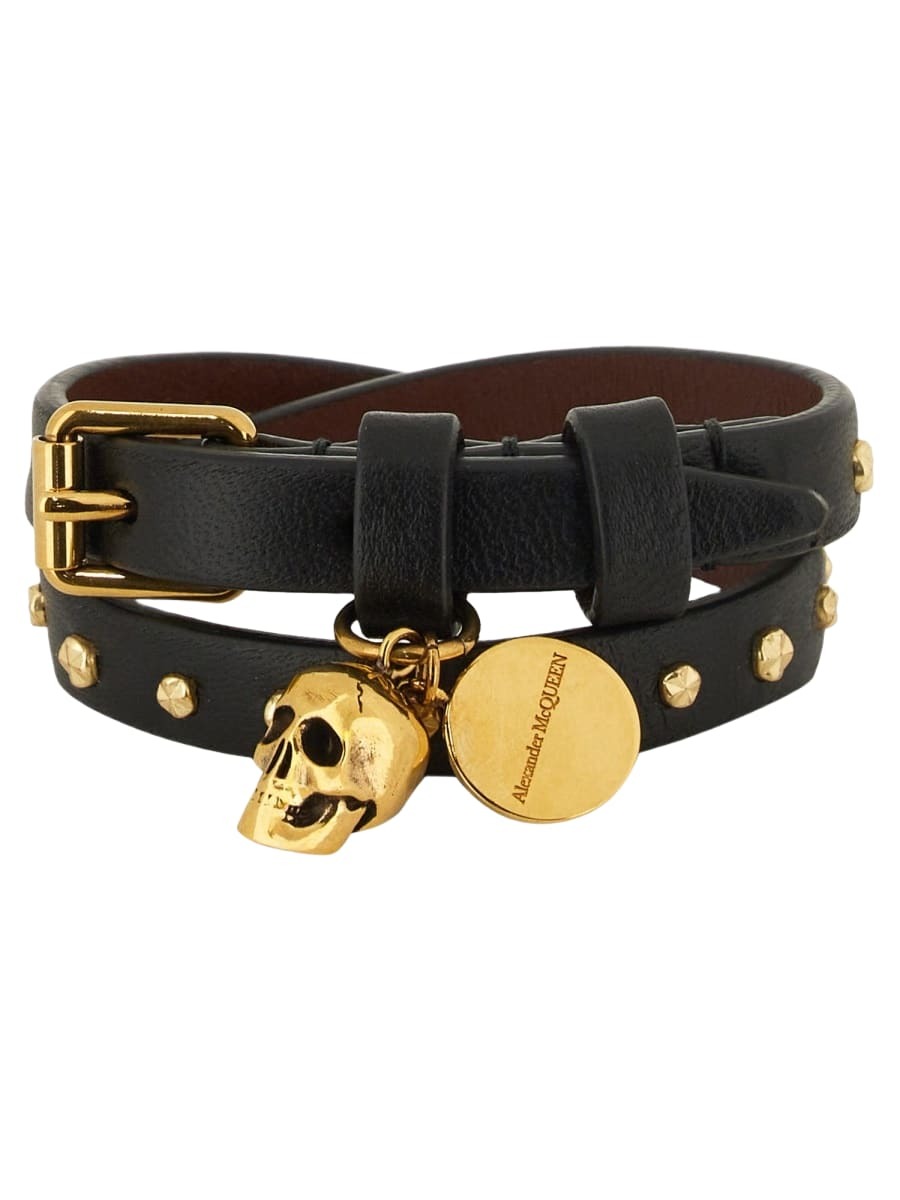 Alexander McQueen Black and Gold Studded Skull Double Wrap