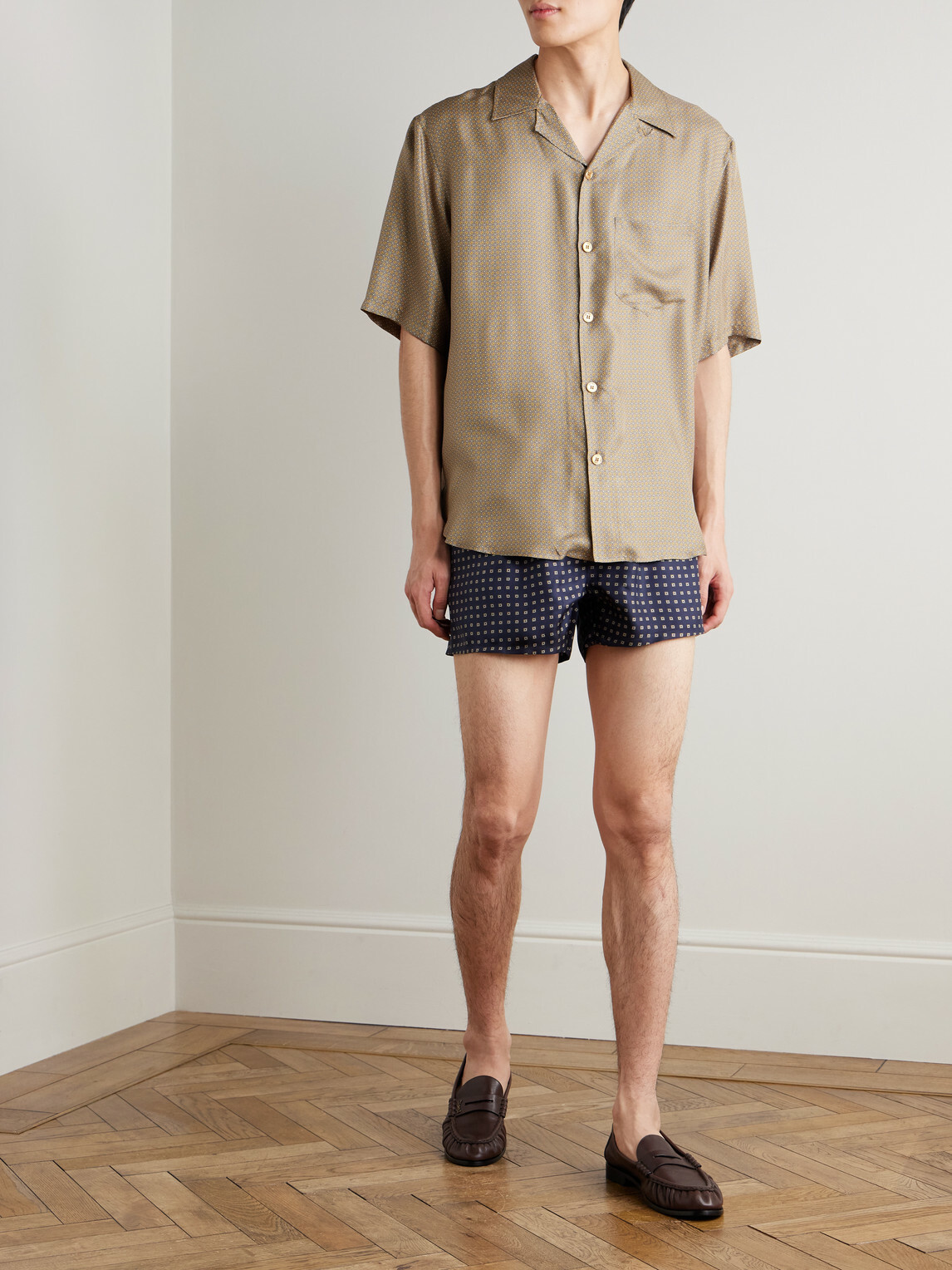 SAINT LAURENT - Straight-Leg Printed Silk-Twill Shorts - Blue