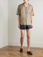 SAINT LAURENT - Straight-Leg Printed Silk-Twill Shorts - Blue