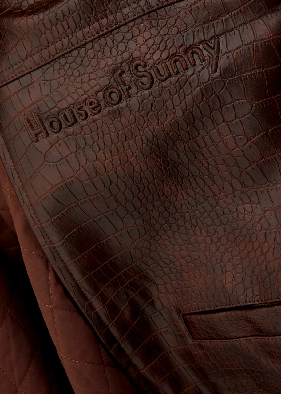 House OF Sunny Take A Trip Crocodile-effect Faux Leather Jacket Chocolate