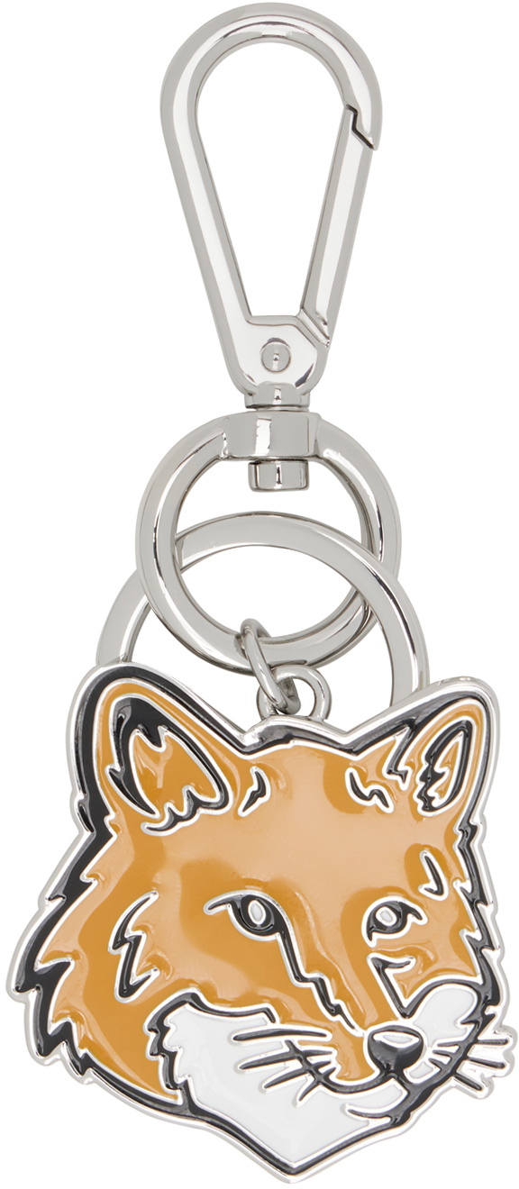 Maison Kitsuné Silver & Orange Bold Fox Head Keychain Maison