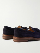 Brunello Cucinelli - Leather-Trimmed Tasselled Suede Loafers - Blue