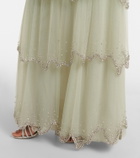 Costarellos Zaria embellished tiered tulle gown