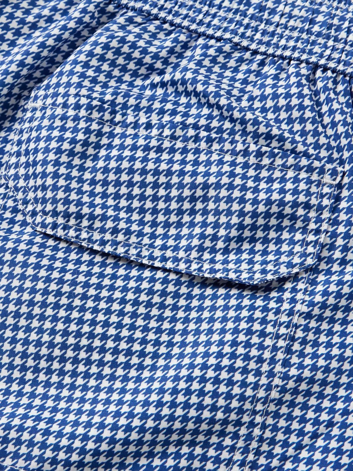 Anderson & Sheppard - Slim-Fit Straight-Leg Mid-Length Houndstooth Swim Shorts - Blue