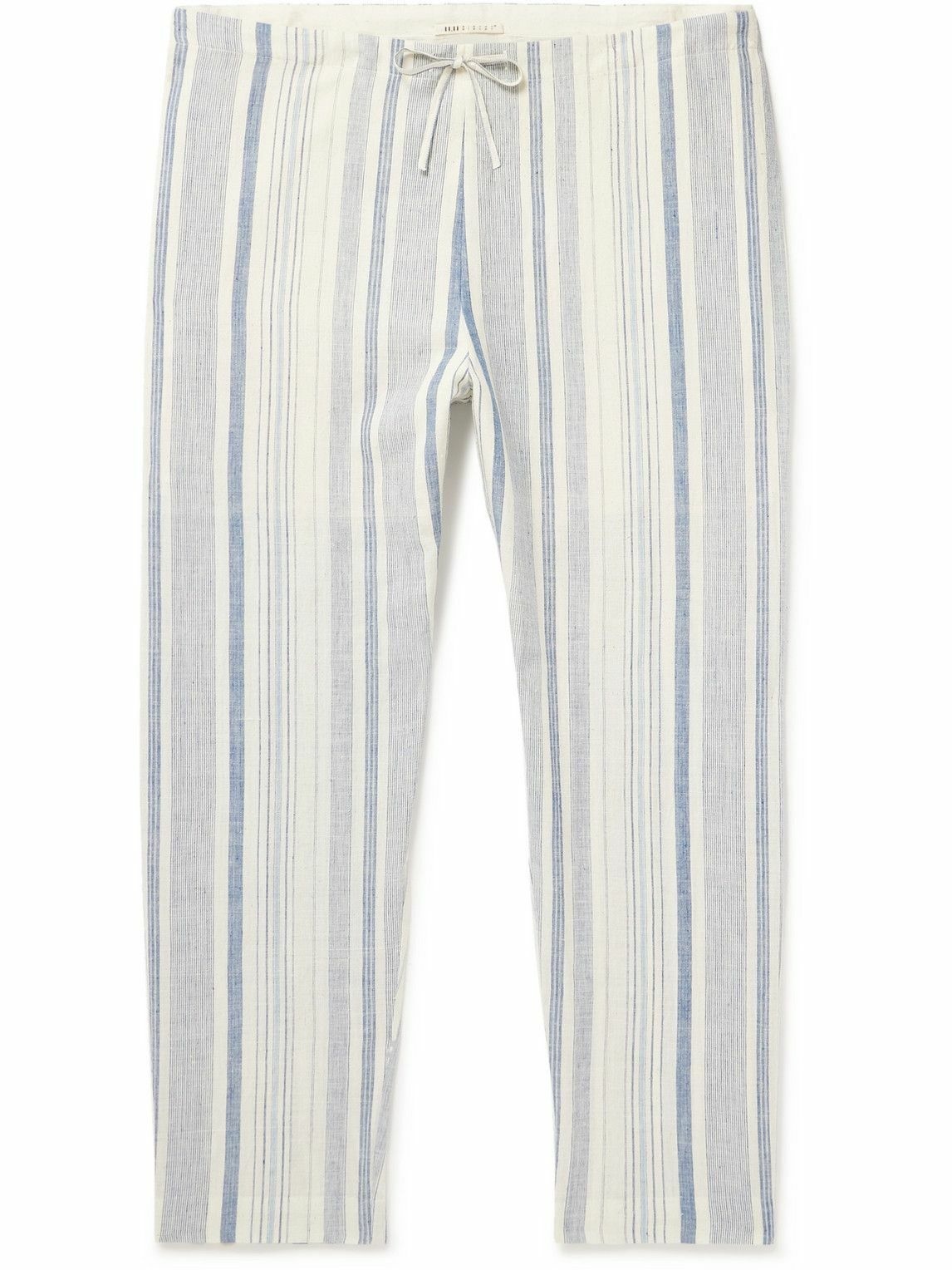 Photo: 11.11/eleven eleven - Striped Organic Cotton Drawstring Trousers - Blue
