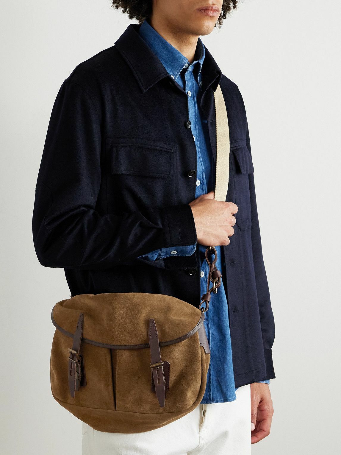 Bleu de Chauffe - Fisherman's Musette Leather-Trimmed Suede Messenger Bag