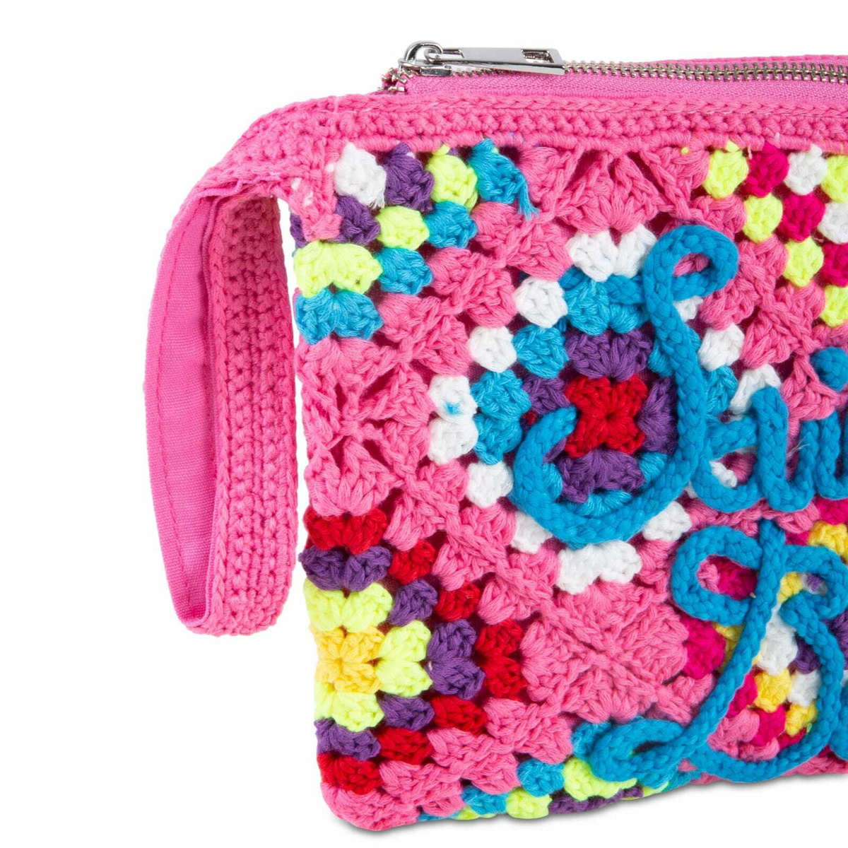 MC2 Saint Barth Parisienne Pink Crochet Pouch Bag With Saint Barth Embroidery