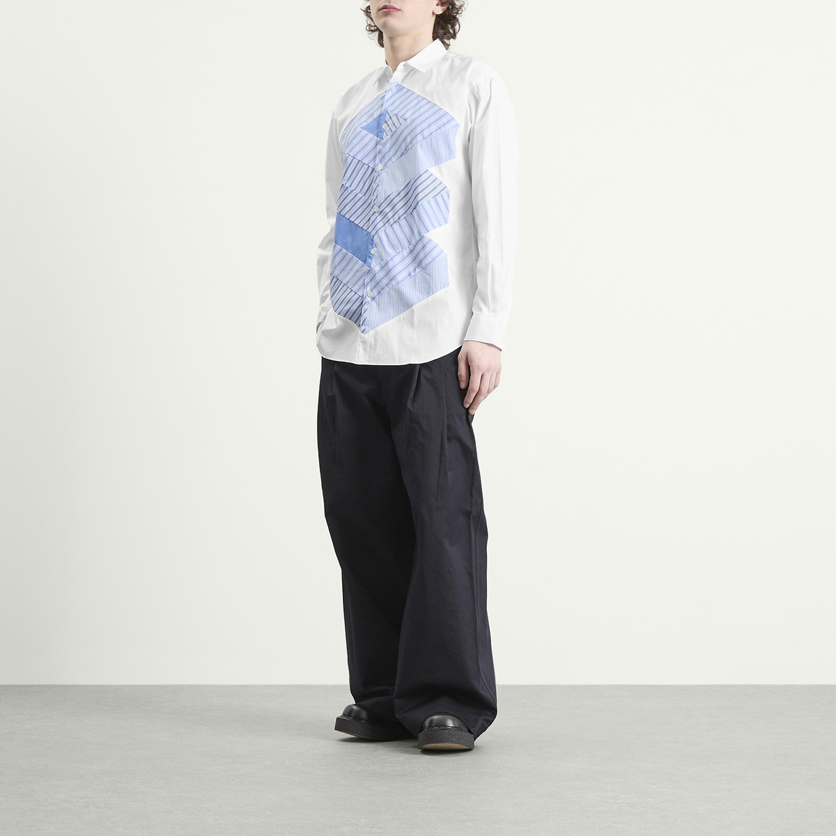 Comme des Garçons SHIRT Men's Cotton Stripe Poplin Shirt in White X Stripe