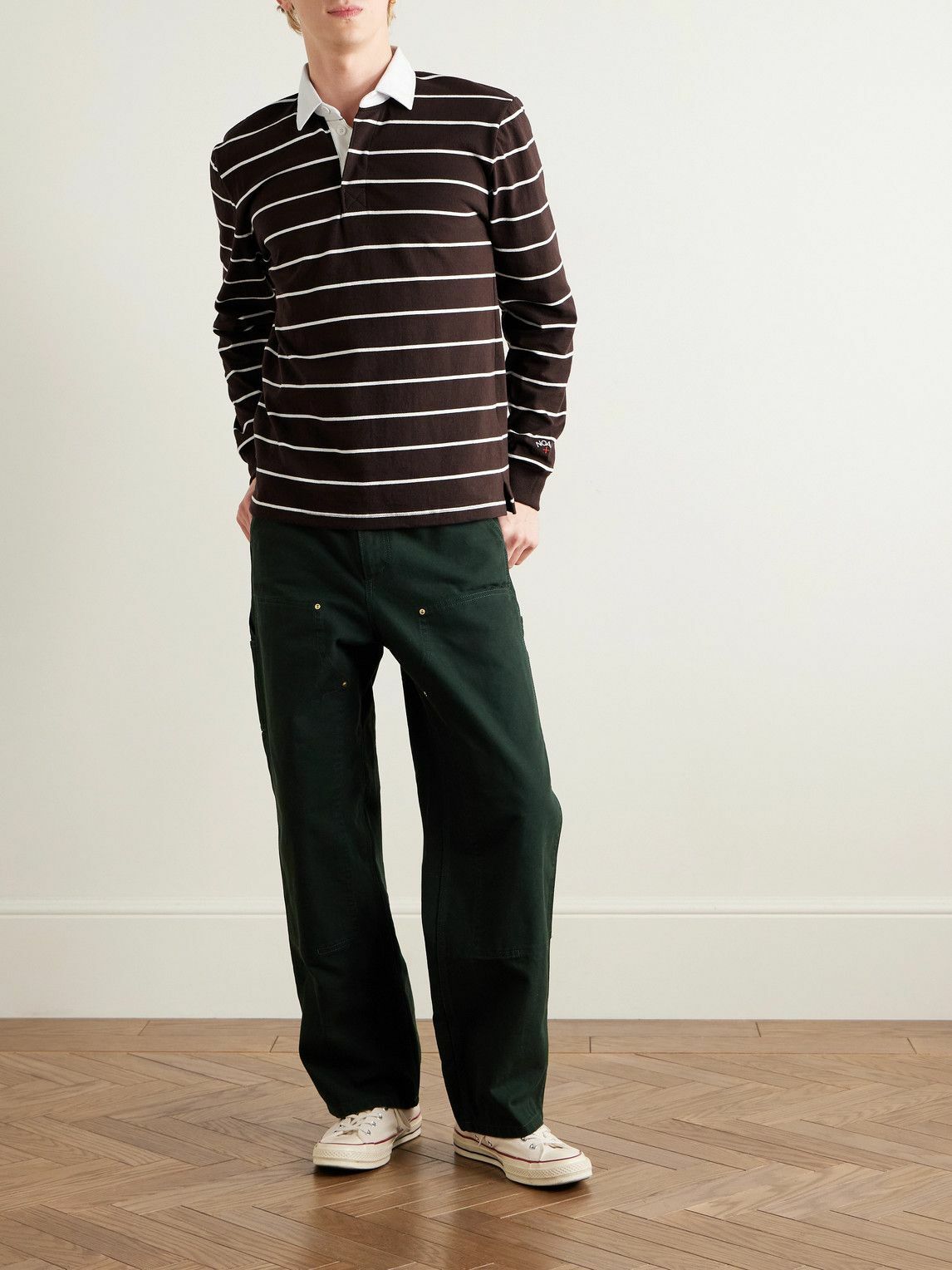 Noah - Rugby Striped Cotton-Jersey Polo Shirt - Brown