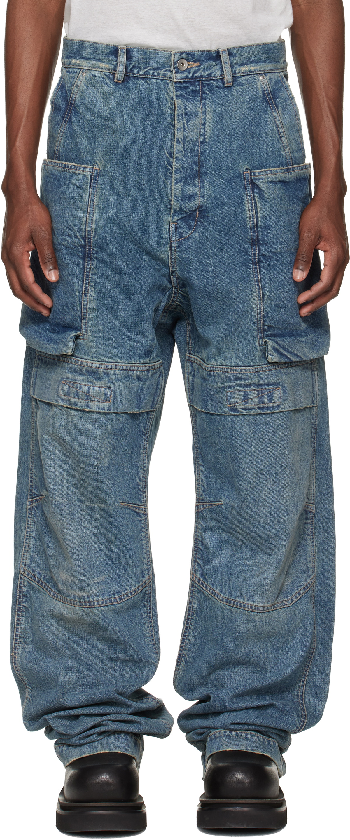 Rick Owens DRKSHDW Blue Temple Stefan Denim Cargo Pants