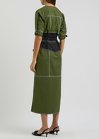 Lovebirds Panelled Colour-blocked Twill Midi Dress Green