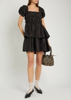 Damson Madder Lyza Ruffled Cotton Mini Dress Black