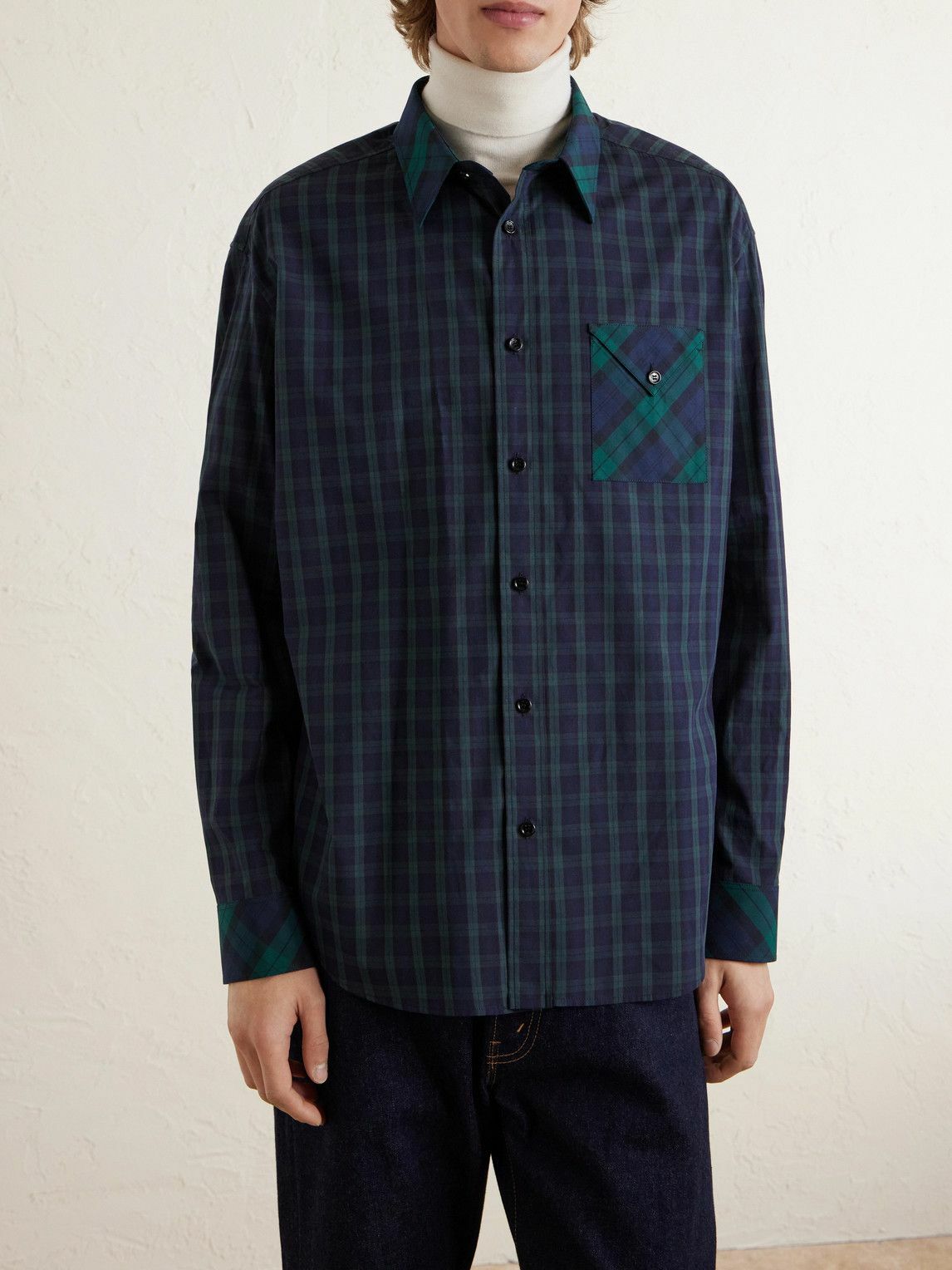 CELINE - Checked Cotton Shirt - Blue