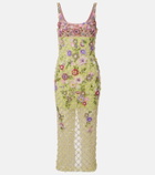 Là Fuori Floral embellished mesh cocktail dress