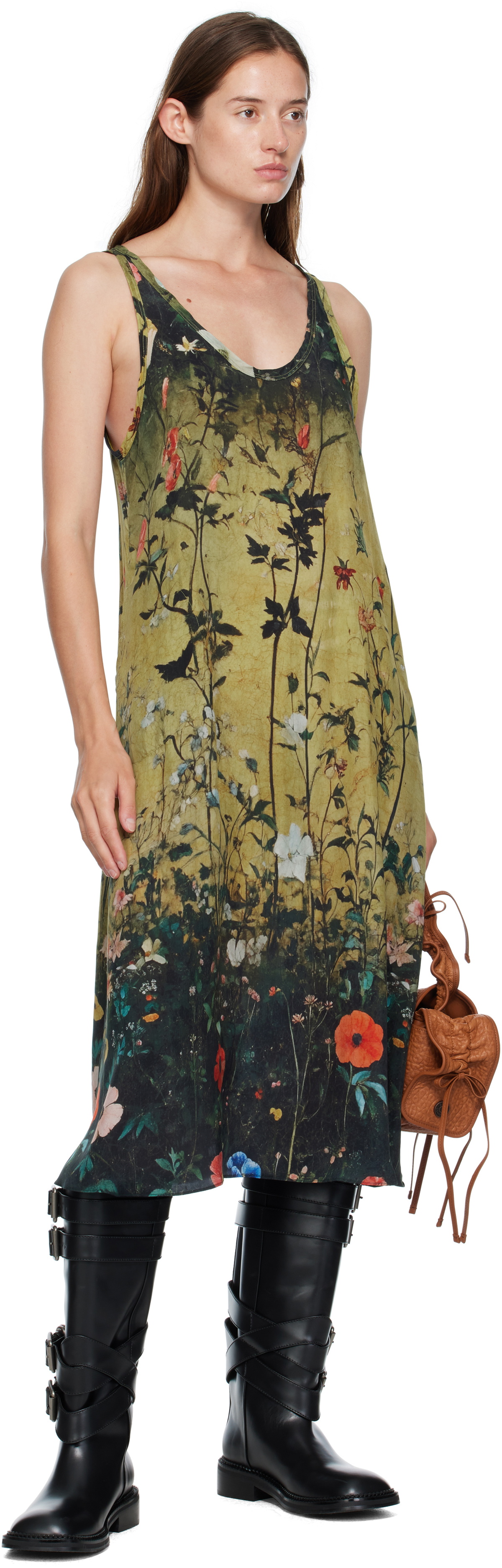 R13 Yellow & Black Tank Midi Dress