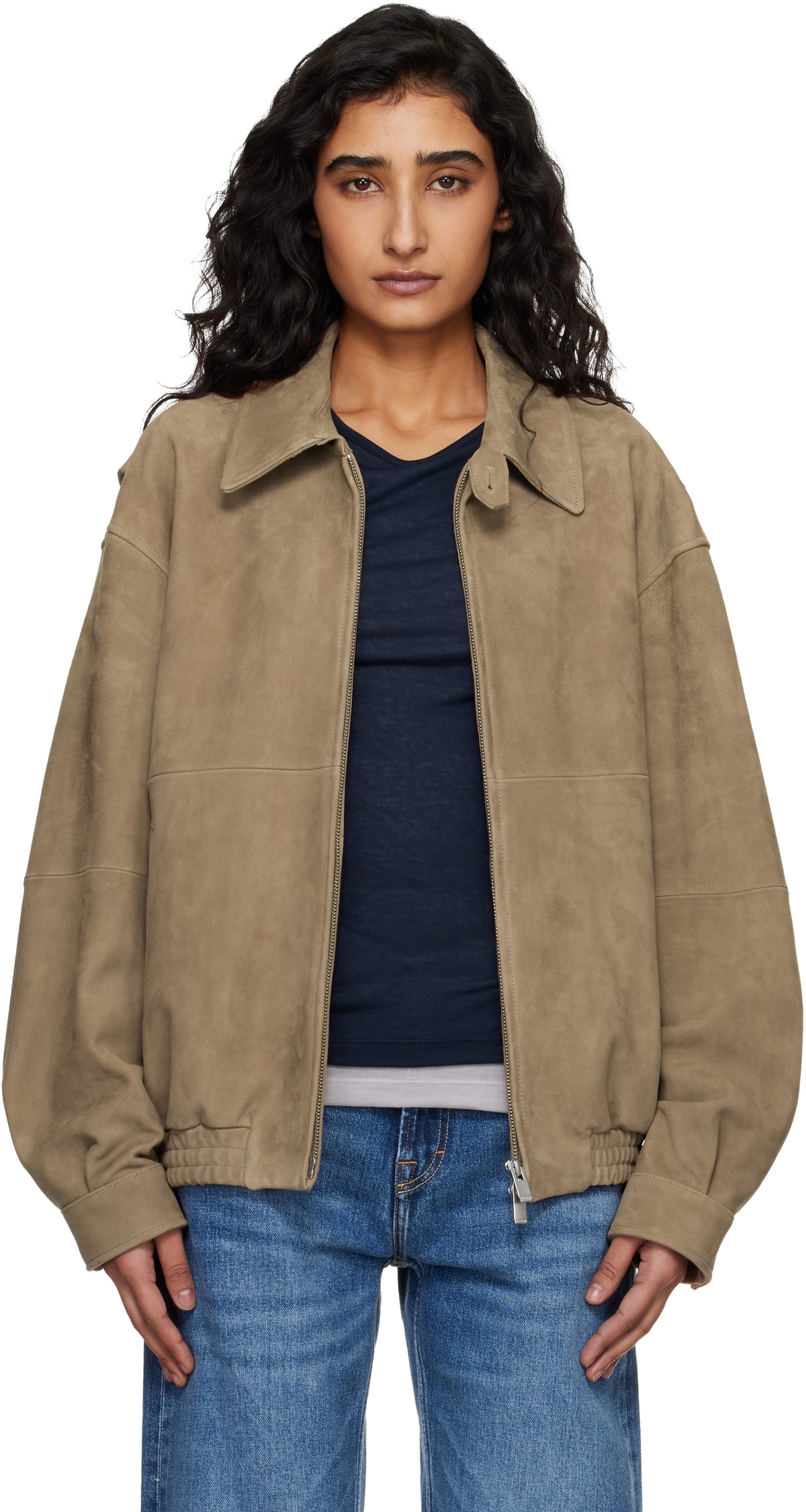 TONYWACK Tan Goat Suede Relaxed Bomber Jacket