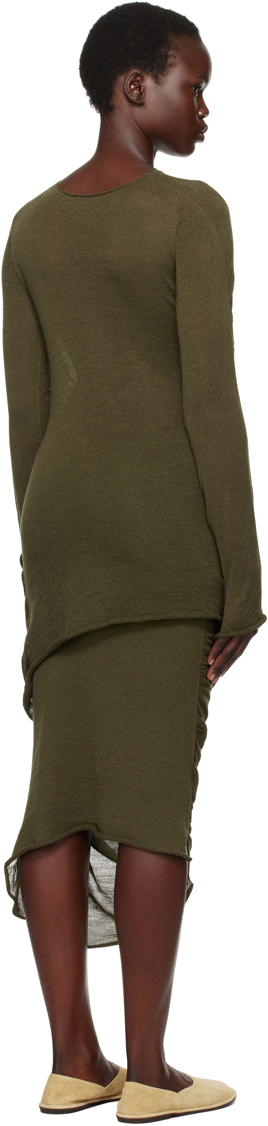 ISSEY MIYAKE Green Ambiguous Wool Midi Dress