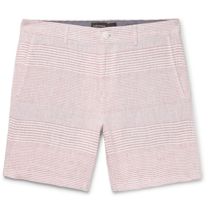 Photo: Club Monaco - Baxter Slim-Fit Striped Linen Shorts - Red