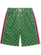 GUCCI - Webbing-Trimmed Monogrammed Tech-Jersey Drawstring Shorts - Green