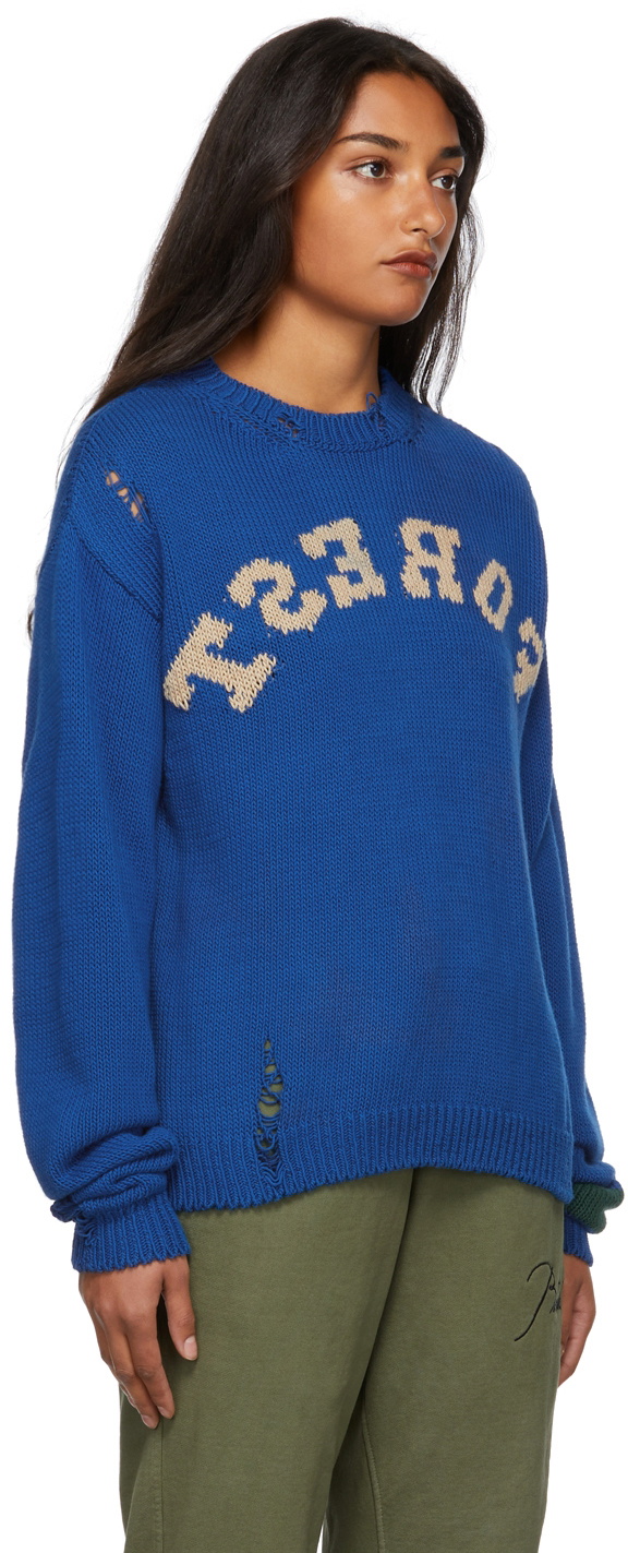 Reese Cooper® - Distressed Intarsia Cotton Sweater - Blue Reese Cooper