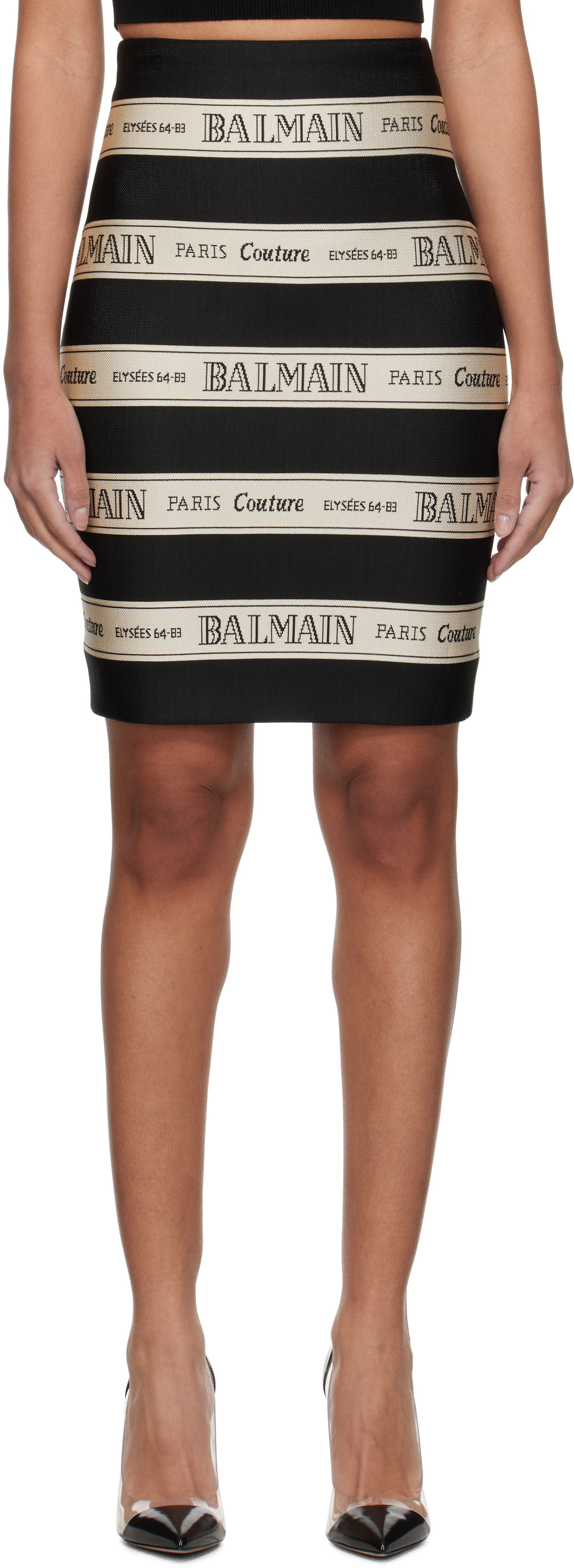 Balmain Black & Off-White Jacquard Miniskirt