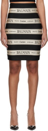 Balmain Black & Off-White Jacquard Miniskirt