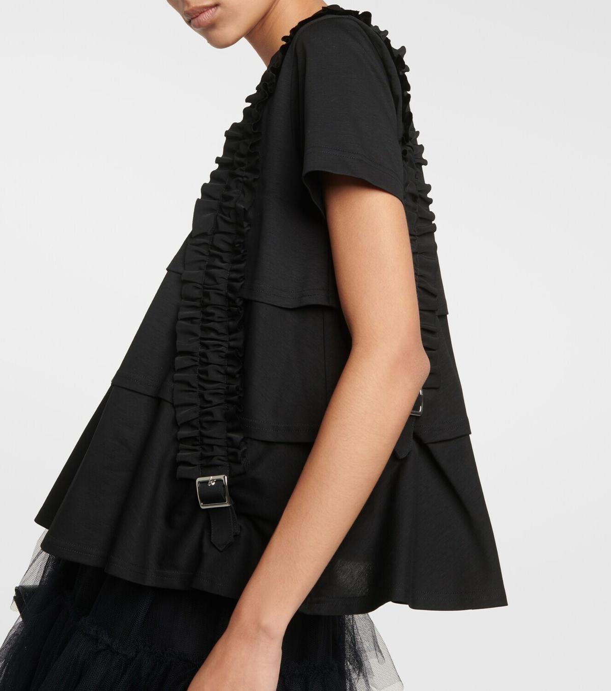 トップス kei Noir Kei Ninomiya Ruffled cotton T-shirt Noir Kei Ninomiya