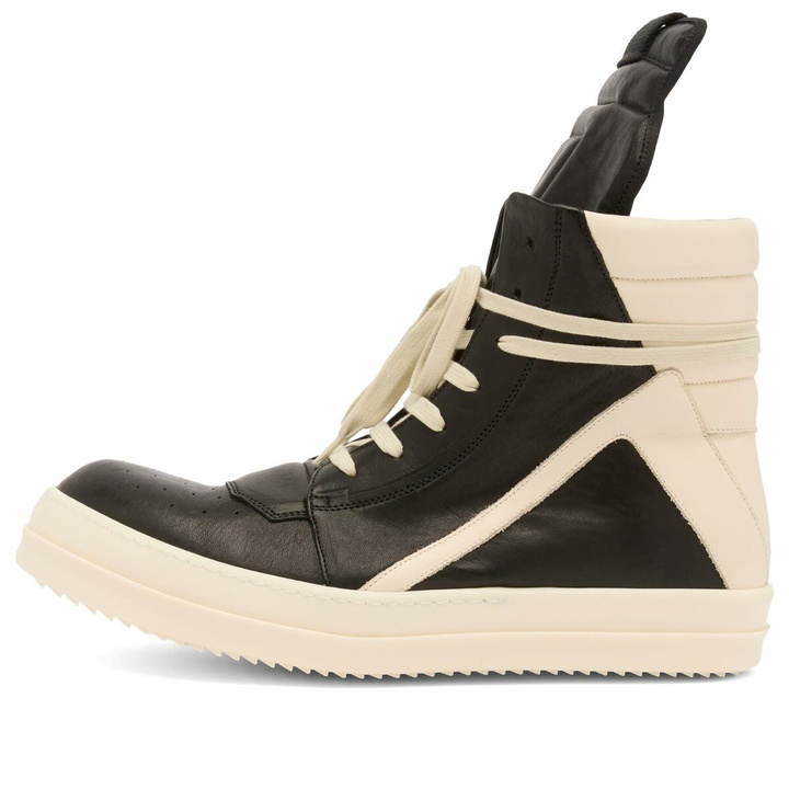 Photo: Rick Owens Men's Leather Geobasket Sneakers in Black/Milk/Milk
