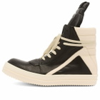 Rick Owens Men's Leather Geobasket Sneakers in Black/Milk/Milk