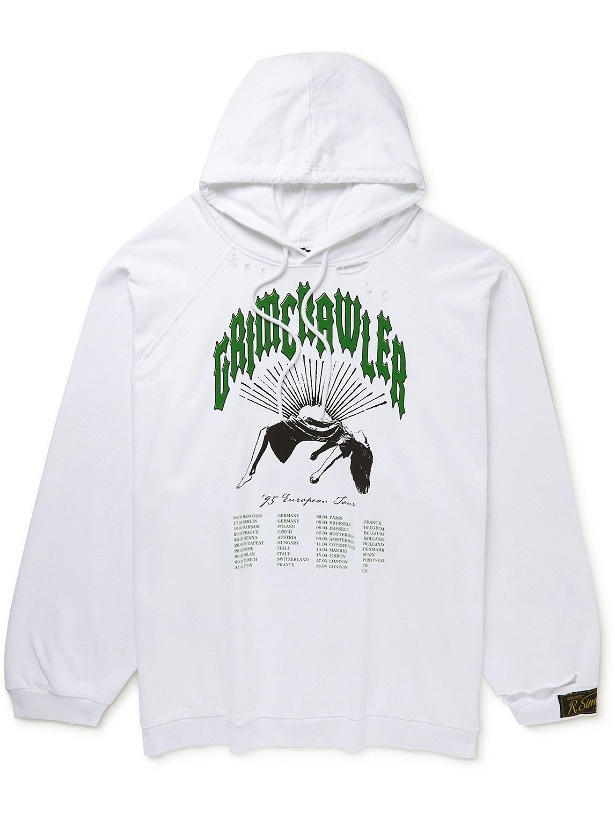 Photo: Raf Simons - Oversized Distressed Printed Cotton-Jersey Hoodie - White