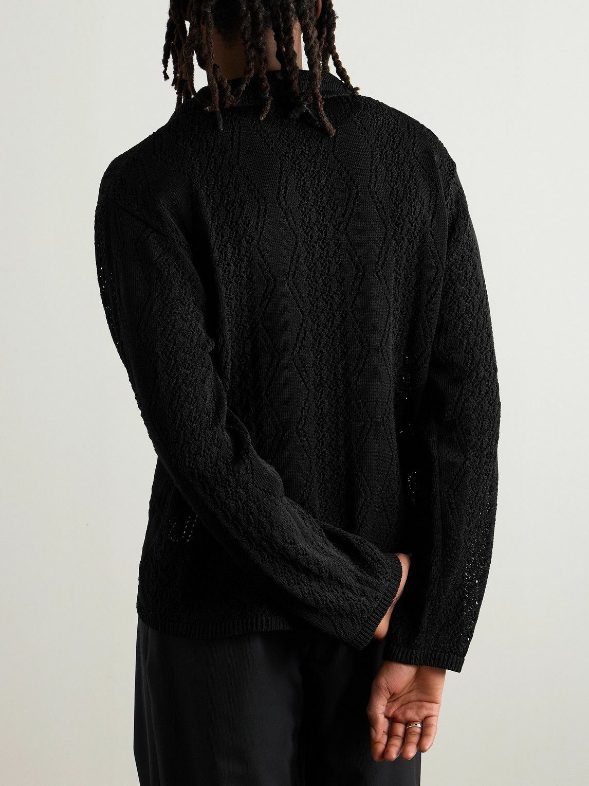 Amomento - Crocheted Zip-Up Cardigan - Black AMOMENTO