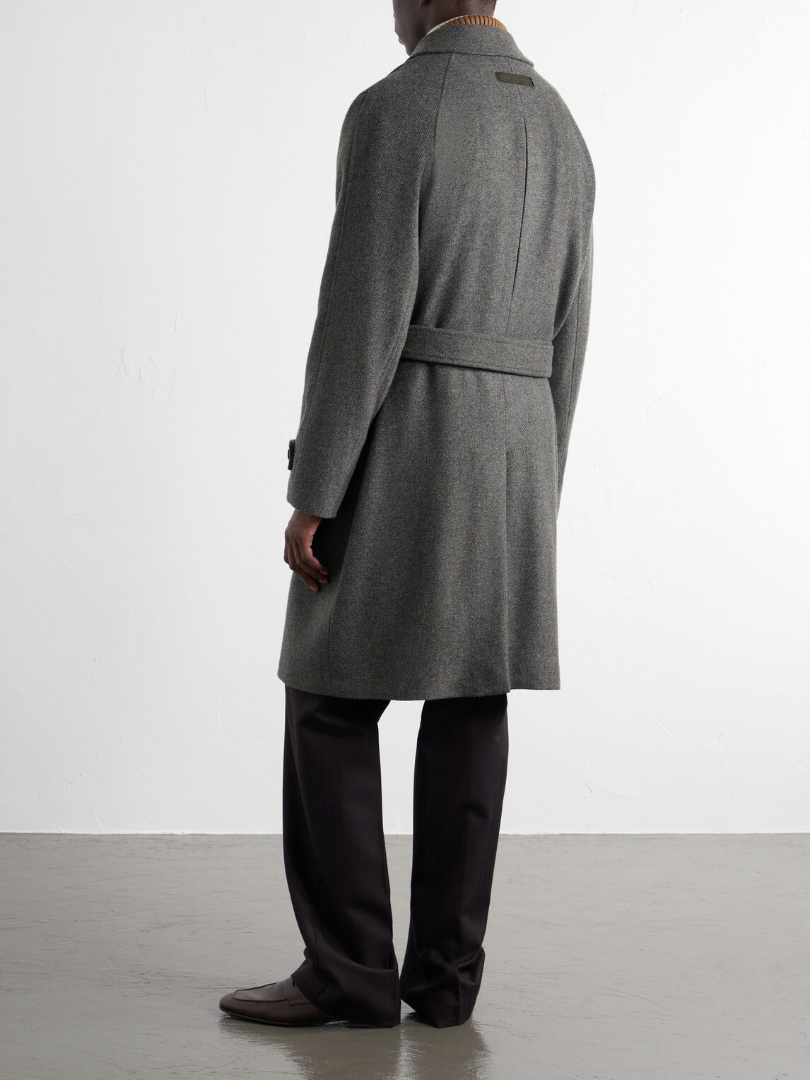 Zegna - Oasi Belted Herringbone Cashmere Trench Coat - Gray