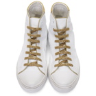 Saint Laurent White and Gold Used-Leather Bedford Sneakers