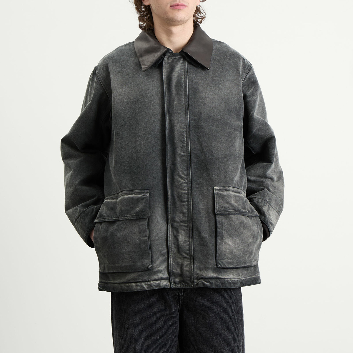 Auralee Men's Duck Jacket in Faded Black Auralee