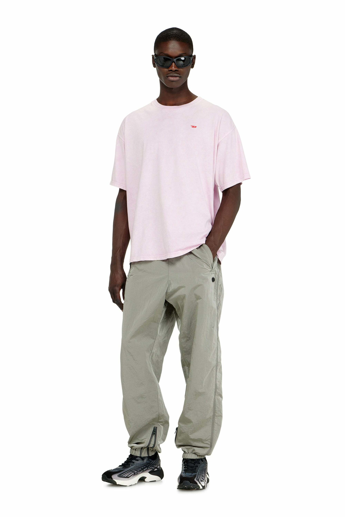 Diesel Cotton T-shirt with treated effect - T-Shirts Mens in Pink