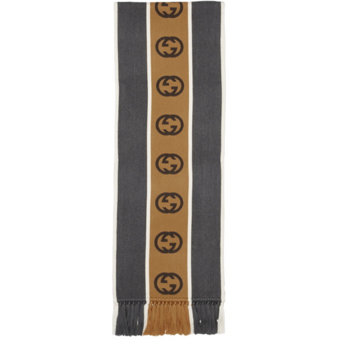 Photo: Gucci Grey and Beige Wool GG Scarf