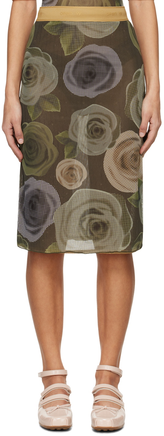 スカート OPEN YY FLORAL LAYERED MINISKIRT OPEN YY Khaki Floral Midi Skirt OPEN YY