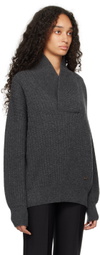 Victoria Beckham Gray Shawl Neck Knitted Sweater