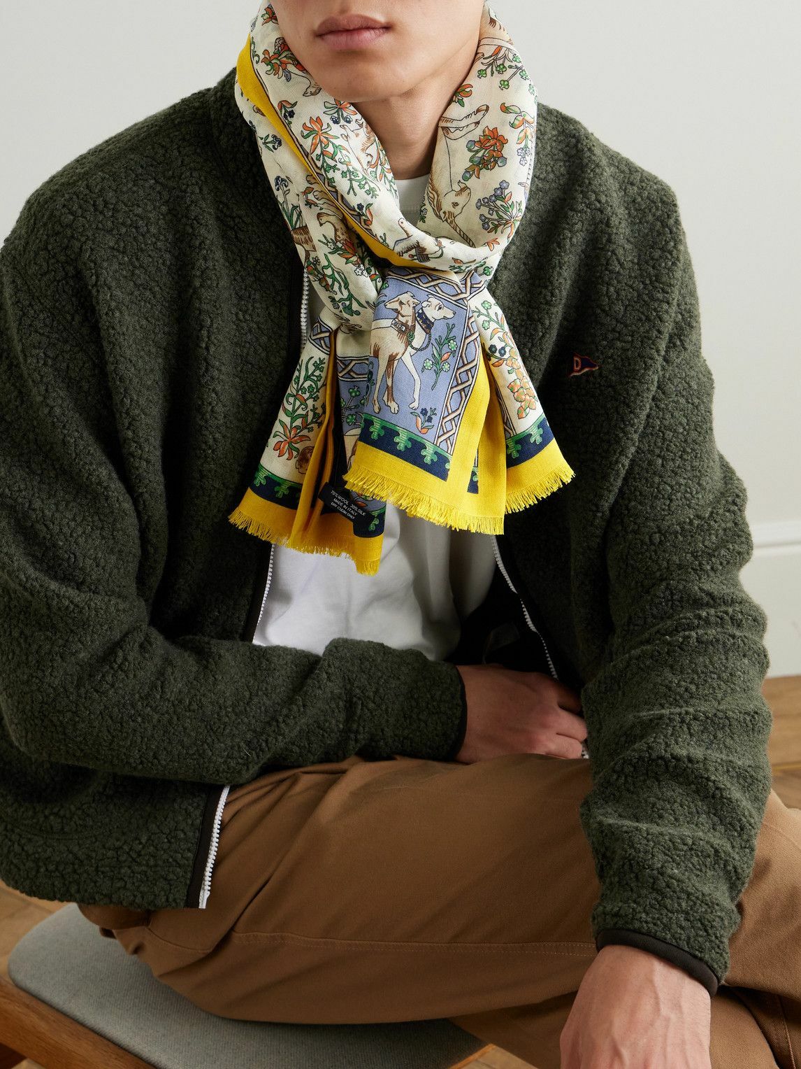 Drake's - HIM Fringed Printed Wool and Silk-Blend Scarf