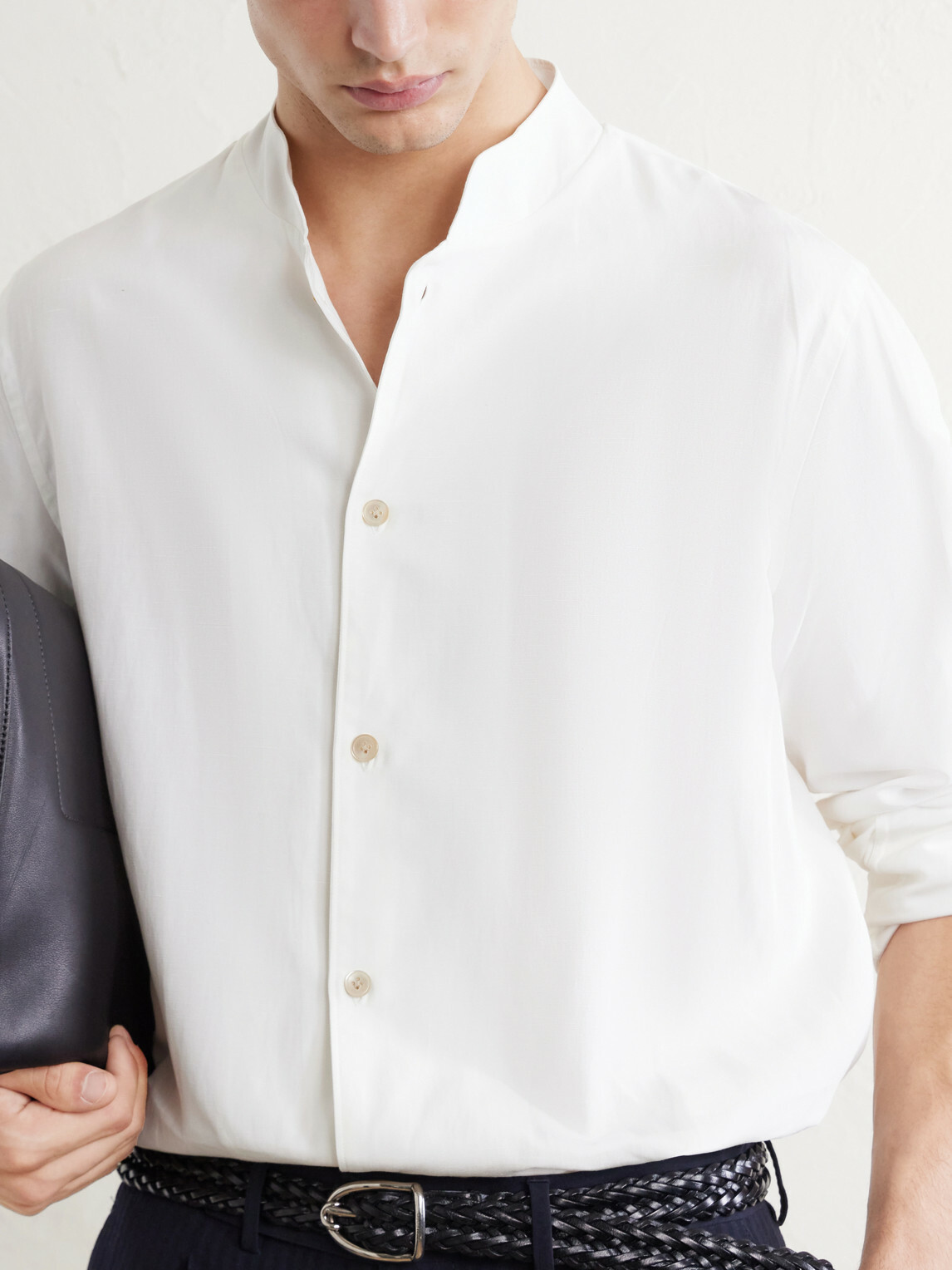 Eleventy - Nehru Lyocell, Linen and Cotton-Blend Shirt - White