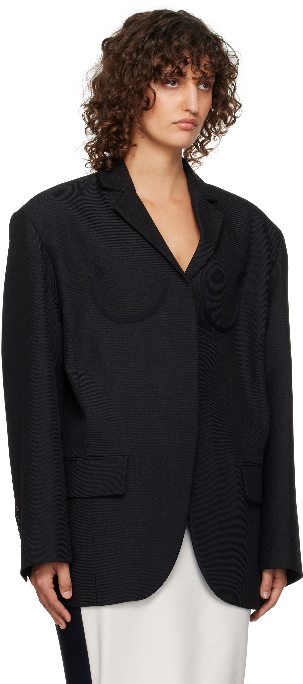 Pushbutton Black Bra Detail Single Blazer