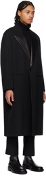 Jil Sander Black Leather Lapel Coat