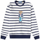 Polo Ralph Lauren Men's Regatta Bear Stripe Crew Sweat in White/Cruise Navy